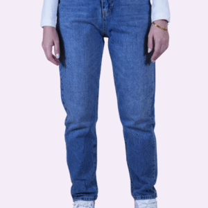 yüksek bel mavi mom fit jean pantolon