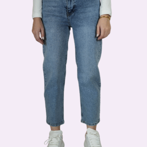 yüksek bel açık mavi bilekte kesim mom fit jean