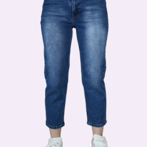 yüksek bel orta mavi bilek Üstü kesim (crop) jean